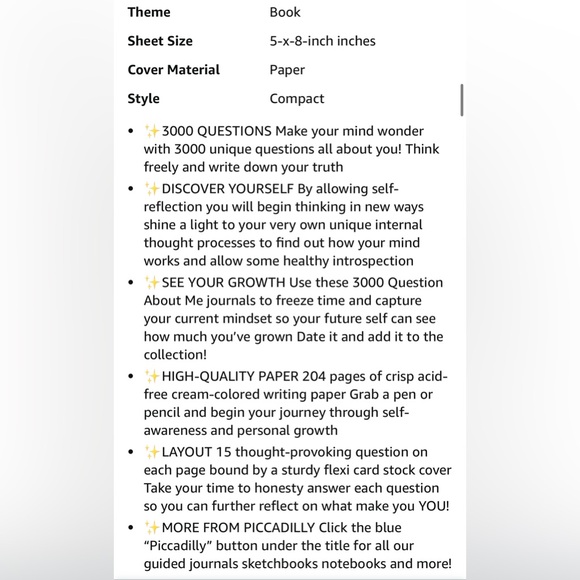 NWOT Piccadilly 3000 Questions About Me Journal - Picture 7 of 10